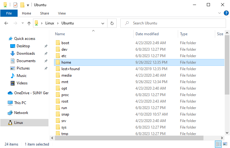 Location of Linux files in Windows File Explorer