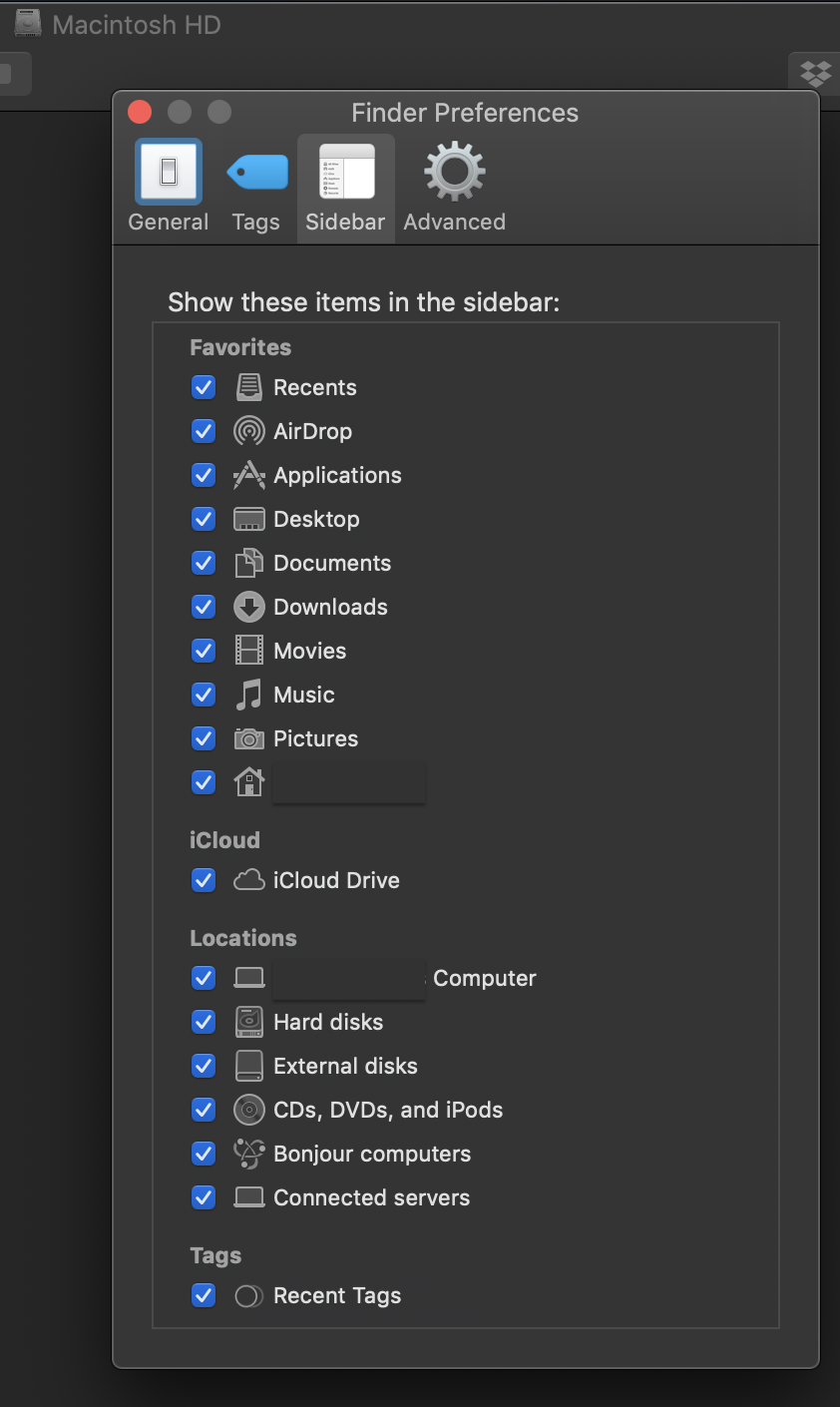 Mac sidebar setup in Finder