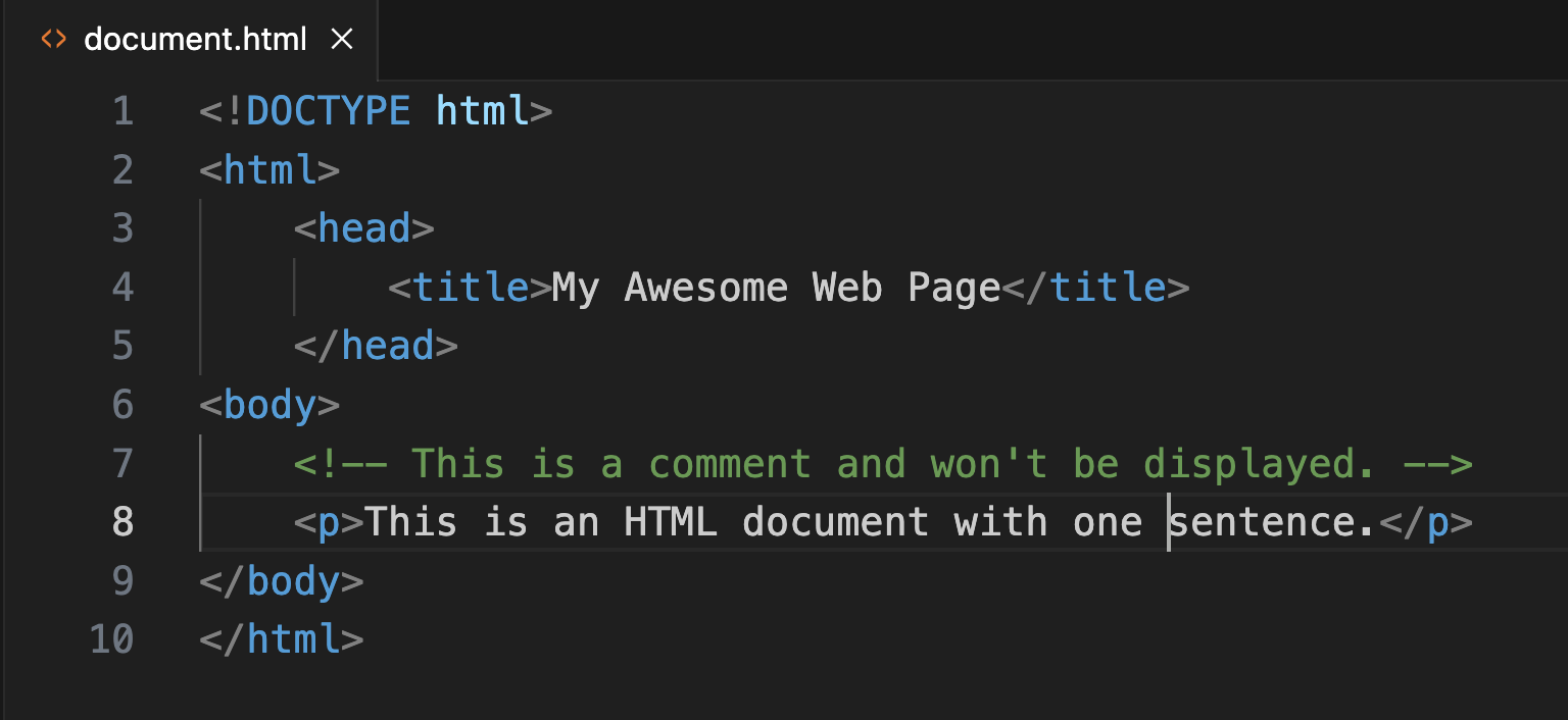 HTML document in VS Code showing syntax highlighting