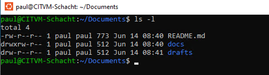 Long-list display of files and folders at the command line