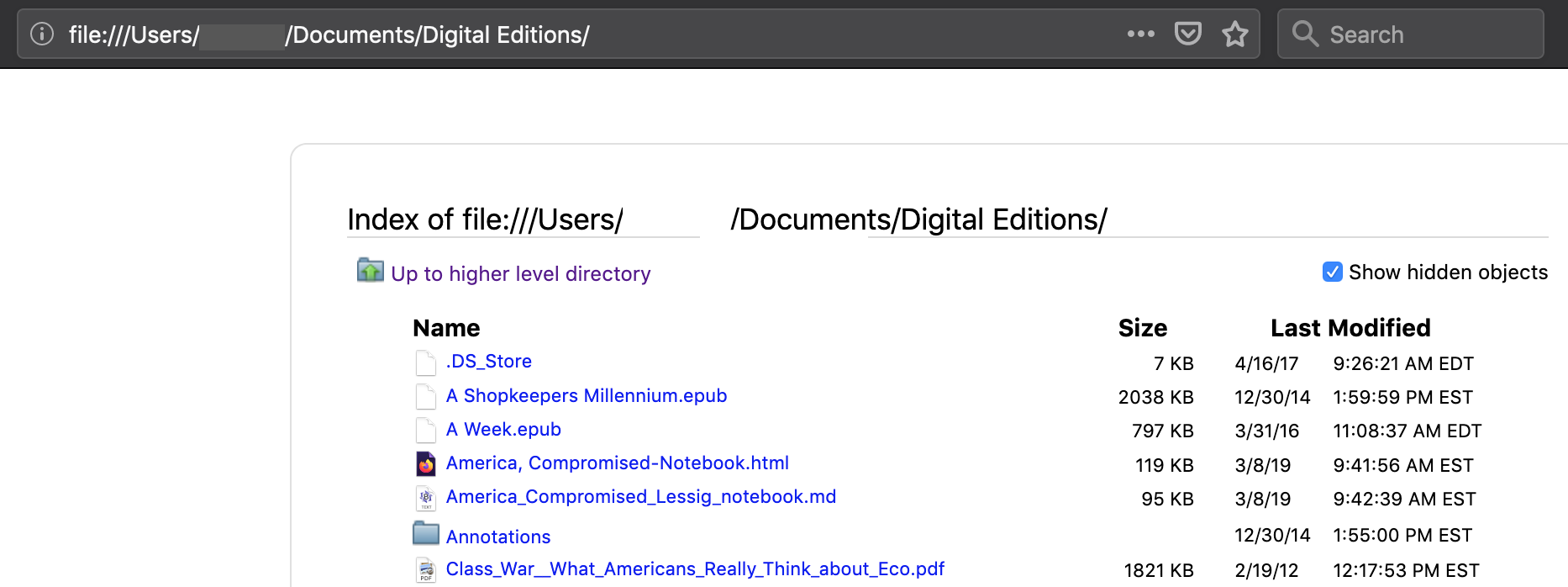 View of file navigation using the browser.